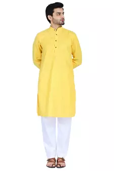 Yellow plain cotton kurta-pajama
