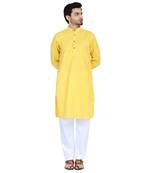 Yellow plain cotton kurta-pajama