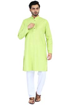 Green plain cotton kurta-pajama