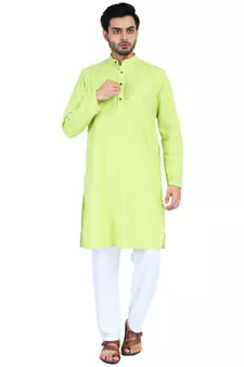Green plain cotton kurta-pajama