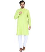 Green plain cotton kurta-pajama