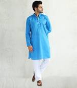 Blue plain cotton kurta-pajama