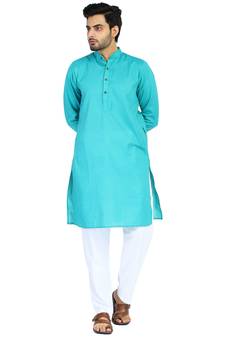 Green plain cotton kurta-pajama