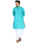 Green plain cotton kurta-pajama