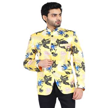 yellow printed cotton bandhgala-suit 1
