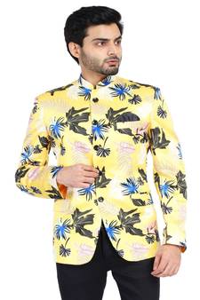 Yellow plain cotton bandhgala-suit
