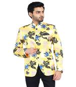 yellow printed cotton bandhgala-suit