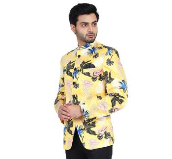 yellow printed cotton bandhgala-suit 2