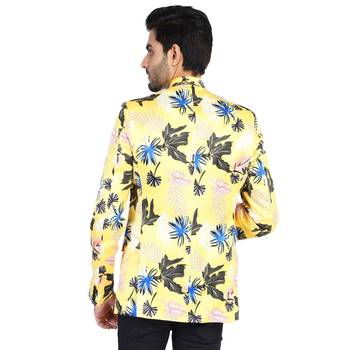 yellow printed cotton bandhgala-suit 3