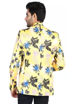 yellow printed cotton bandhgala-suit
