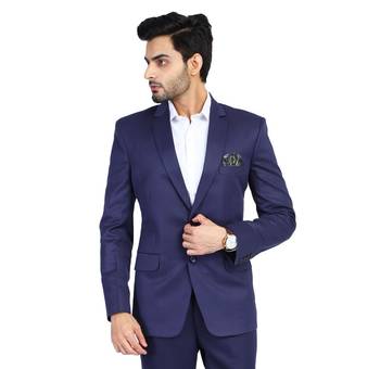 men's blue solid single-breasted slim fit blazer 1