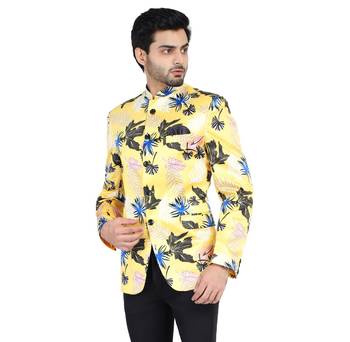 yellow printed cotton bandhgala-suit 4