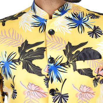 yellow printed cotton bandhgala-suit 5