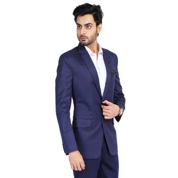 men's blue solid single-breasted slim fit blazer 2