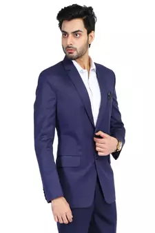 men's blue solid single-breasted slim fit blazer