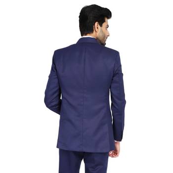 men's blue solid single-breasted slim fit blazer 3