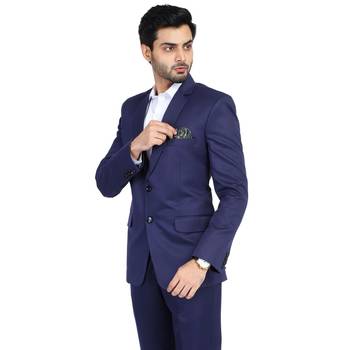 men's blue solid single-breasted slim fit blazer 4
