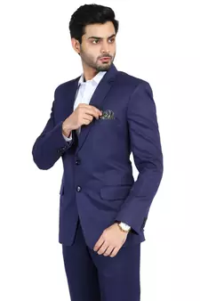 men's blue solid single-breasted slim fit blazer
