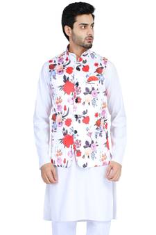 White plain cotton nehru-jacket