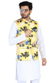 Yellow plain cotton nehru-jacket