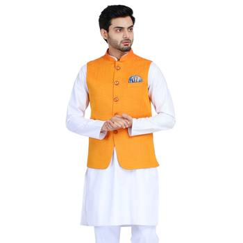 Orange plain cotton nehru-jacket 1