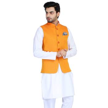 Orange plain cotton nehru-jacket 2