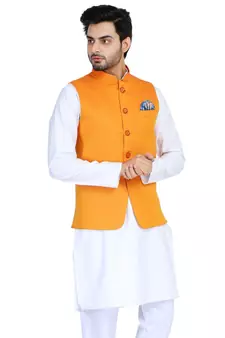 Orange plain cotton nehru-jacket