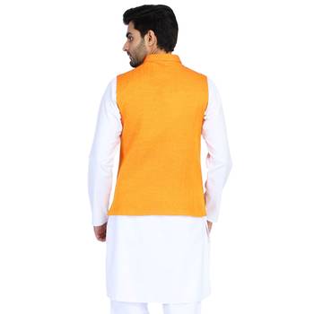 Orange plain cotton nehru-jacket 3