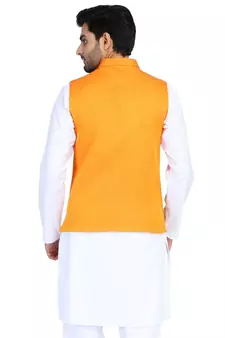 Orange plain cotton nehru-jacket