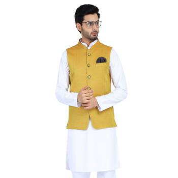 Yellow plain cotton nehru-jacket 1
