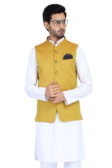 Yellow plain cotton nehru-jacket