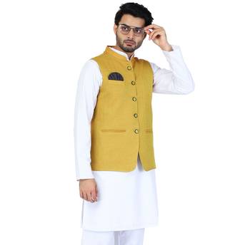 Yellow plain cotton nehru-jacket 2