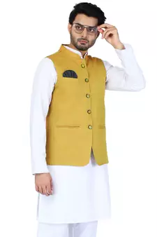 Yellow plain cotton nehru-jacket