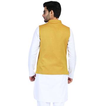 Yellow plain cotton nehru-jacket 3