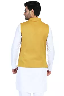 Yellow plain cotton nehru-jacket