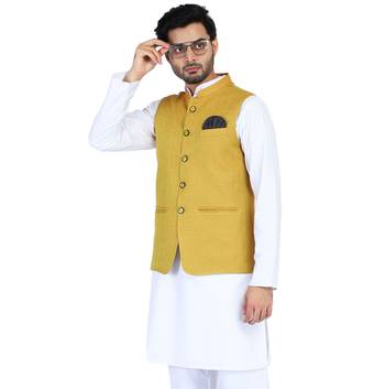 Yellow plain cotton nehru-jacket 4