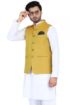 Yellow plain cotton nehru-jacket