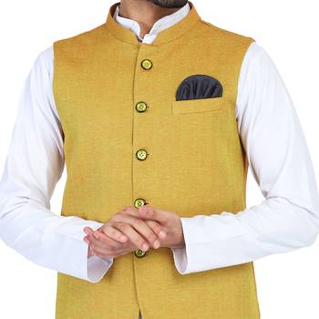 Yellow plain cotton nehru-jacket 5