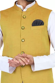 Yellow plain cotton nehru-jacket