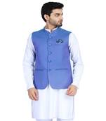 Blue plain cotton nehru-jacket