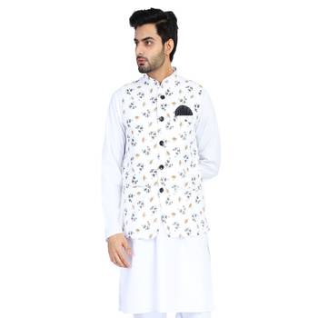 White plain cotton nehru-jacket 1