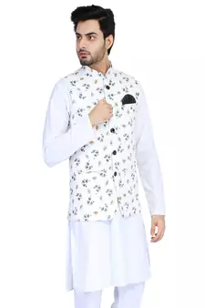 White plain cotton nehru-jacket