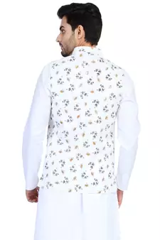 White plain cotton nehru-jacket