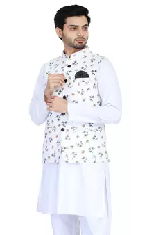 White plain cotton nehru-jacket