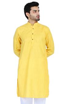 Yellow plain cotton men-kurtas