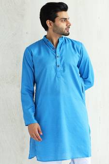 Blue plain cotton men-kurtas