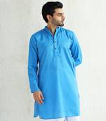 Blue plain cotton men-kurtas