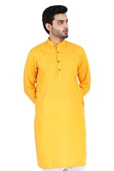 Yellow plain cotton men-kurtas