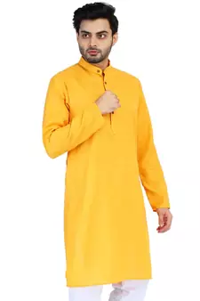 Yellow plain cotton men-kurtas