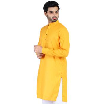 Yellow plain cotton men-kurtas 4